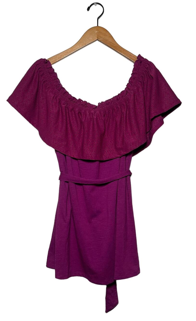 Lane Bryant Women's Berry Pink Off Shoulder Ruffle Top Sash Size 14/16 NWT